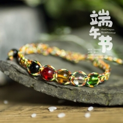 Dragon Boat Festival five-color rope bracelet hand-woven hand rope five-line beads five-color beads red rope shopping mall supermarket gift wholesale